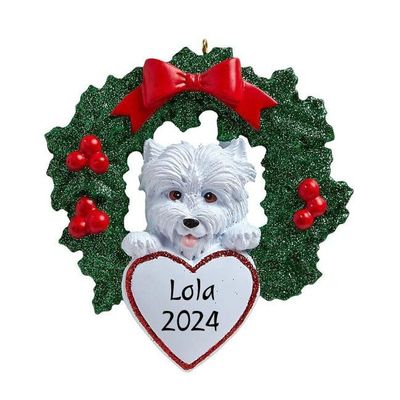 2025 Personalized Ornament Pets in Wreath Christmas Tree Gift Celebration Custom Customized Dog Breed Puppy Ornament Station - Free Personalization (Westie)