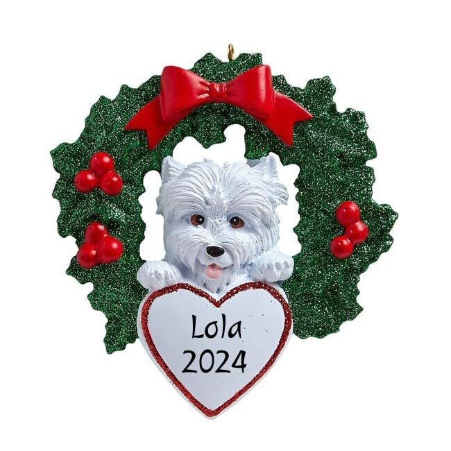 2025 Personalized Ornament Pets in Wreath Christmas Tree Gift Celebration Custom Customized Dog Breed Puppy Ornament Station - Free Personalization (Westie)