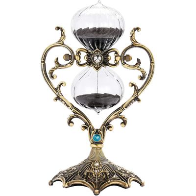 Jayiaine Hourglass Sand Timer 30/60 Minutes, Sand Clock Sand Watch Metal Rotating Sandglass Timer Sand Wedding Home Desk Office Classroom Decor,Black 60min