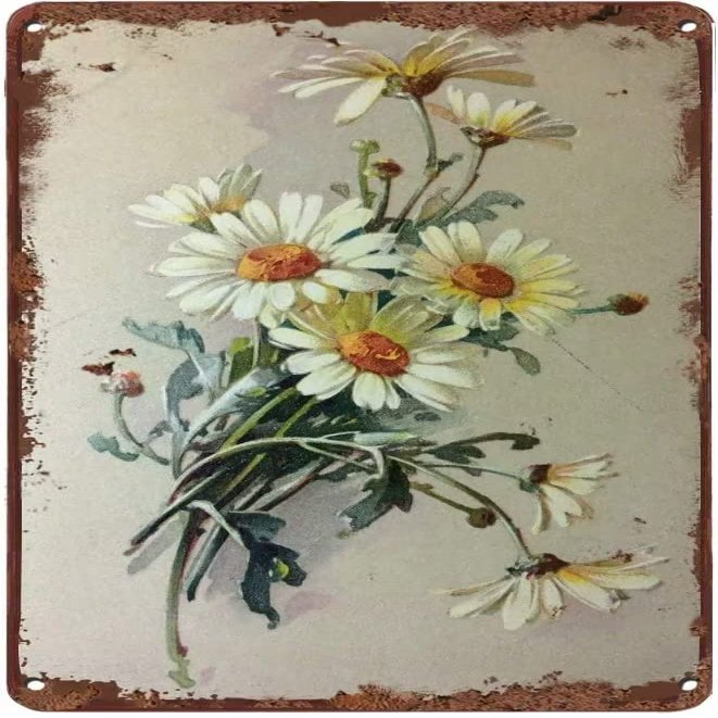 Daisy Vintage Style Metal Sign Flowers Tin Sign For Office Home Bedroom Kitchen Cafe Cave Club Garden Farmhouse Home Wall Art 12x16Inches