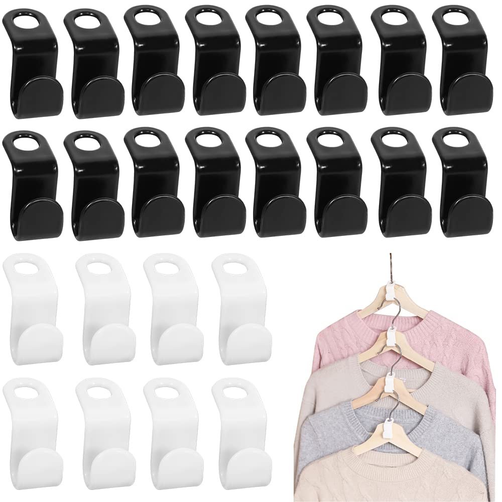 100pcs Super Space Saving Heavy Duty Cascading Hanger Extender Hooks, Plastic Closet Hanger Organizer (White & Black)