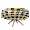 Round Tablecloth-60inch,Farm Sunflower Bumble Bee Buffalo Check Table Cloth Waterproof Oil-Proof Tablecloths Washable Tablecover for Kitchen Dining Buffet Tabletop Pastoral Floral Sunshine Quotes view 1