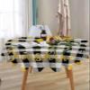 Round Tablecloth-60inch,Farm Sunflower Bumble Bee Buffalo Check Table Cloth Waterproof Oil-Proof Tablecloths Washable Tablecover for Kitchen Dining Buffet Tabletop Pastoral Floral Sunshine Quotes view 3