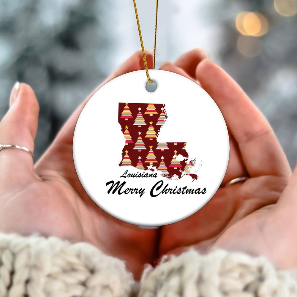 Louisiana Circle Ornament- Xmas Merry Christmas Ornament - Louisiana State Ceramic Ornaments Keepsake Souvenir for Christmas New Year Holiday Xmas Tree Decor