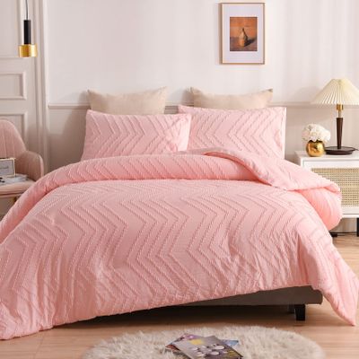 QIZEKLUM Housse De Couette 220X240 cm Plisse avec Gomtrique Housse De Couette Ensemble De Literie 3 Pice Microfibre, 1 Housse De Couettes E 2 Taies d'oreiller,Pink,200X200cm