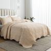 Auemtyn Full/Queen Size Quilt Set 3 Pieces, Soft Lightweight Summer Bedspread, Reversible Microfiber Bed Coverlet for All Seasons, Beige, Rose Pattern (1 Quilt, 2 Pillow Shams) view 1