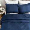 Auemtyn Full/Queen Size Quilt Set 3 Pieces, Soft Lightweight Summer Bedspread, Reversible Microfiber Bed Coverlet for All Seasons, Navy Blue, Floral Pattern (1 Quilt, 2 Pillow Shams) view 2
