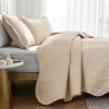 Auemtyn Full/Queen Size Quilt Set 3 Pieces, Soft Lightweight Summer Bedspread, Reversible Microfiber Bed Coverlet for All Seasons, Beige, Heart-Floral Pattern (1 Quilt, 2 Pillow Shams) view 3