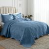 Auemtyn Full/Queen Size Quilt Set 3 Pieces, Soft Lightweight Summer Bedspread, Reversible Microfiber Bed Coverlet for All Seasons, Bluish Grey, Floral Pattern (1 Quilt, 2 Pillow Shams) view 1