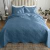 Auemtyn Full/Queen Size Quilt Set 3 Pieces, Soft Lightweight Summer Bedspread, Reversible Microfiber Bed Coverlet for All Seasons, Bluish Grey, Floral Pattern (1 Quilt, 2 Pillow Shams) view 3