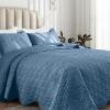 Auemtyn King Size Quilt Set 3 Pieces, Soft Lightweight Summer Bedspread, Reversible Microfiber Bed Coverlet for All Seasons, Bluish Grey, Geometric Pattern (1 Quilt, 2 Pillow Shams) view 1