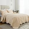 Auemtyn King Size Quilt Set 3 Pieces, Soft Lightweight Summer Bedspread, Reversible Microfiber Bed Coverlet for All Seasons, Beige, Heart Floral Pattern (1 Quilt, 2 Pillow Shams) view 1
