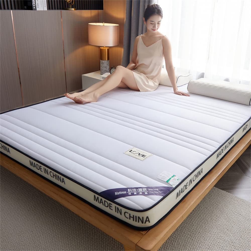Double Single Japanese Floor Mattress Thicken Tatami Mat Sleeping Pad Foldable Roll Up Mattress for Camping Boys Girls Dormitory Mattress Pad Floor Bed Mattress Topper,White 5cm,Full