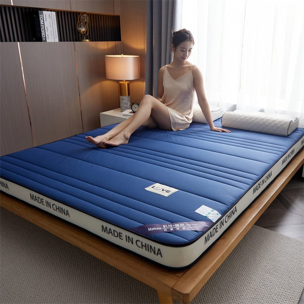 Double Single Japanese Floor Mattress Thicken Tatami Mat Sleeping Pad Foldable Roll Up Mattress for Camping Boys Girls Dormitory Mattress Pad Floor Bed Mattress Topper,Blue 5cm,Full