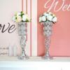 20in Metal Crystal Wedding Centerpiece Vases for Tables, Set of 2 Silver Trumpet Flower Vase Stands for Wedding Party Reception Dining Room Living Room Dcor view 4