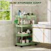 LEHOM Slim Rolling Storage Cart - 4 Tiers Bathroom Organizer Utility Cart Slide Out Storage Shelves Mobile Shelving Unit for Kitchen, Bedroom, Office, Laundry Room, Small Narrow Spaces7.1" W+Green view 2