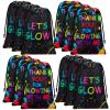 Sadnyy 24 Pieces Let's Glow Drawstring Bags Bulk Glow in The Dark Party Supplies Favor Gift Bag Neon Pouch for Goodie Retro 80s 90s view 1