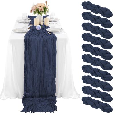 10 Pcs Navy Blue Cheesecloth Table Runner 10FT, Gauze Table Runner for Wedding Reception Sheer Bridal Shower Birthday Party Boho Table Decoration, Rustic Romantic Wedding Runner