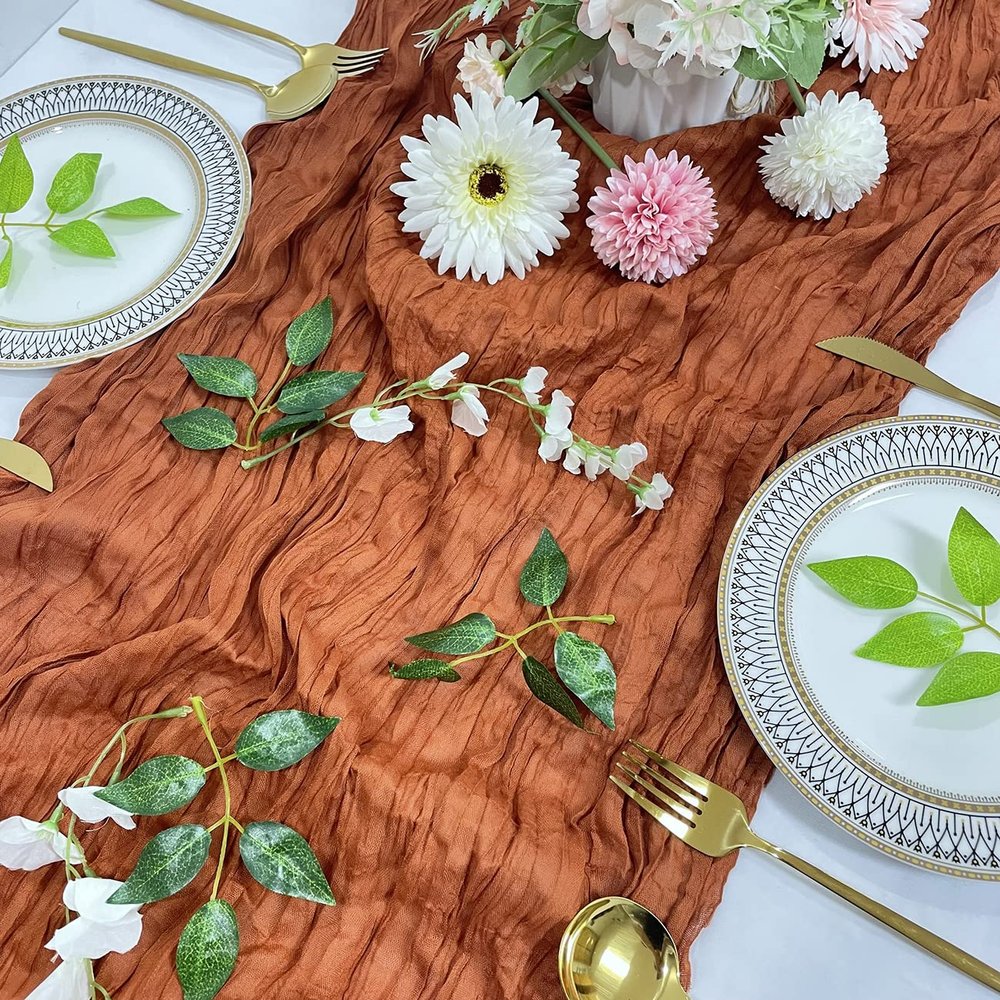 10PCS Terracotta Cheesecloth Gauze Table Runner , 11Ft Length Gauze Event Centerpiece Orange Table Runner , Bridal Shower Runner , Rustic Wedding Table Decor