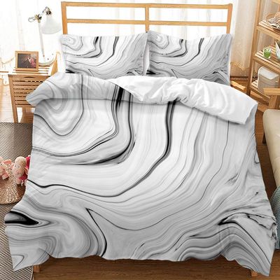 Silver Grey Marble Comfoter Cover Set with Black Line Art Full Size Kids Bedding Duvet Cover Set Psychedelic Abstract Graphic Modern Marbling Boys Girls Teens Adult Quilt Cover Set with 2Pillowcase