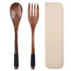 JIABEIUS Wooden Cutlery Set, Travel Utensils with Case, Spoon & Fork, 3 Pcs view 1