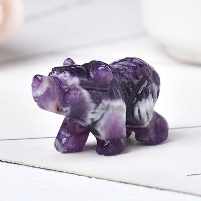 1PC Natural Crystal Bear Figurine Animals Stone Polished Crafts Small Decoration Home Decor Christmas Present Souvenir,Amethyst