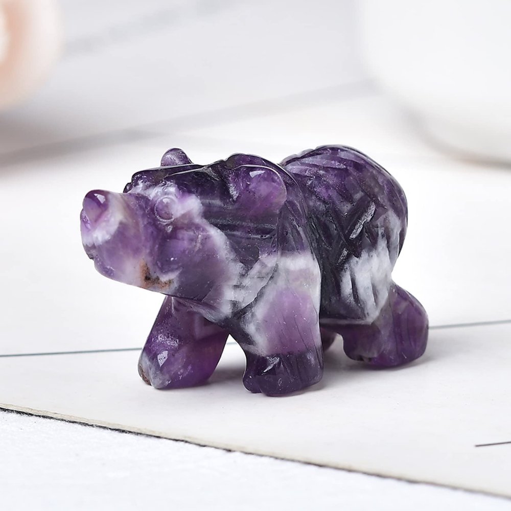 1PC Natural Crystal Bear Figurine Animals Stone Polished Crafts Small Decoration Home Decor Christmas Present Souvenir,Amethyst