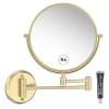 RECKODOR 8 Inch Bathroom Makeup Mirror Wall Mounted Gold, 360 Swivel Vanity Mirror with Magnification, Extendable Arm, 1X/5X Two-Sided, Brass Material, Brushed Light Gold view 1
