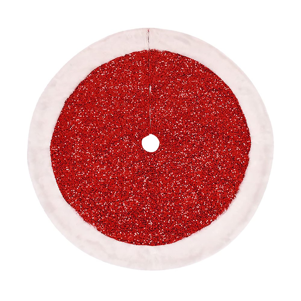 LJFMDLN Christmas Tree Skirt, 36 Inch Fluffy Sequin Tree Dress Mat Shining Rug for Xmas Trees Ornaments (Color : Red)