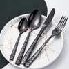 Black Silverware Set 24 Piece Cutlery Set for 6 With Delicate Patterns Stainless Steel Flatware Include Knifes Teaspoons Forks and Spoons Home Kitchen Restaurant Tableware Utensils Set view 3