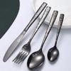 Black Silverware Set 24 Piece Cutlery Set for 6 With Delicate Patterns Stainless Steel Flatware Include Knifes Teaspoons Forks and Spoons Home Kitchen Restaurant Tableware Utensils Set view 4
