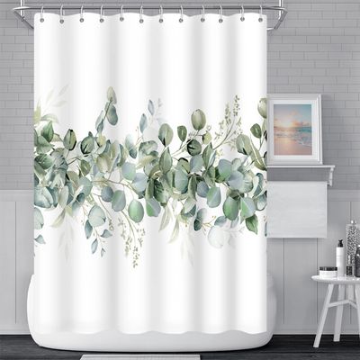 Umpoo Green Eucalyptus Leaves Shower Curtain Watercolor Leaf Modern Minimalist Bathroom Decor Shower Curtain Extra Long 96 Inch Polyester Waterproof Unique Tub Curtain with 12 Hooks
