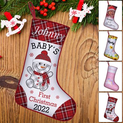 Babys First Christmas Stockings Personalized with Name Text,Custom Baby 1st Large Christmas Stocking Baby Boy Girl First Xmas Gifts Tree Fireplace Home Decor - 18 inch