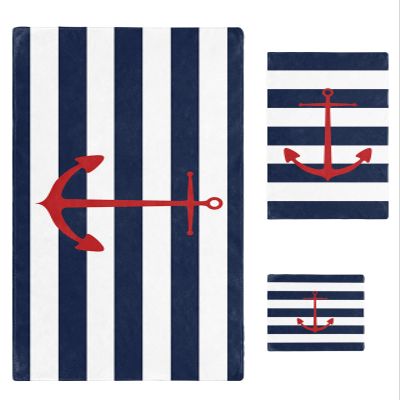 3 Piece Bath Towel Set, Red Anchor Prints on Navy Blue and White Stripes Geometric Towels Set for Bathroom Soft Bath Shower Towels Absorbent Bathroom Towels Set(1Bath Towel,1Hand Towel,1Washcloth)