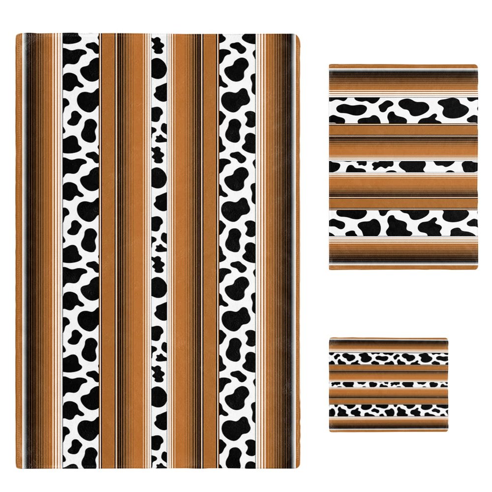 3 Piece Bath Towel Set, Mexico Brown Stripes Luxury Towels Set for Bathroom Soft Bath Shower Towels Absorbent Bathroom Towels Set ( 1 Bath Towel, 1 Hand Towel, 1 Washcloth ) Cow Black White Prints