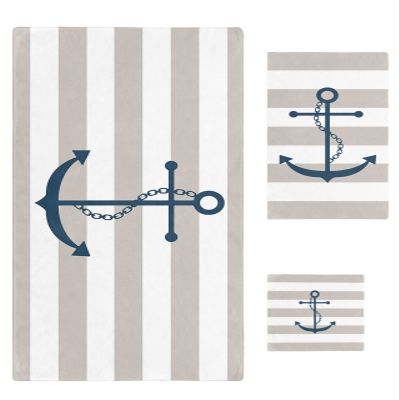 3 Piece Bath Towel Set, Ocean Theme Anchor Beige Stripes Simple Pattern Luxury Towels Set for Bathroom Soft Bath Shower Towels Absorbent Bathroom Towels Set ( 1 Bath Towel, 1 Hand Towel, 1 Washcloth )