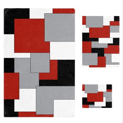 3 Piece Bath Towel Set, Abstract Geometric Luxury Towels Set for Bathroom Soft Bath Shower Towels Absorbent Bathroom Towels Set ( 1 Bath Towel, 1 Hand Towel, 1 Washcloth ) Red Black Gray Color Block