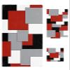 3 Piece Bath Towel Set, Abstract Geometric Luxury Towels Set for Bathroom Soft Bath Shower Towels Absorbent Bathroom Towels Set ( 1 Bath Towel, 1 Hand Towel, 1 Washcloth ) Red Black Gray Color Block view 1