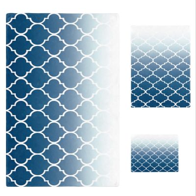 3 Piece Bath Towel Set, Moroccan Style Blue Gradient Geometric Texture Luxury Towels Set for Bathroom Soft Bath Shower Towels Absorbent Bathroom Towels Set ( 1 Bath Towel, 1 Hand Towel, 1 Washcloth )