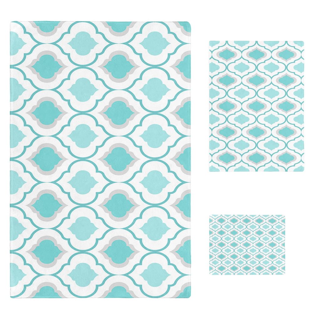 LEOSUCRE 3 Piece Bath Towel Set, Morocco Geometric Luxury Towels Set for Bathroom Soft Bath Shower Towels Absorbent Bathroom Towels Set (1 Bath Towel, 1 Hand Towel, 1 Washcloth) Modern Art Style Blue
