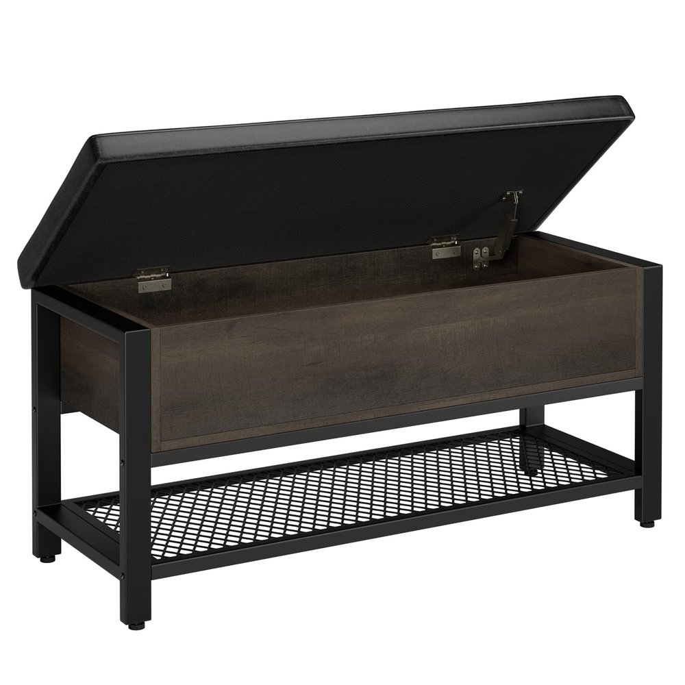 HOSTACK Storage Bench, Entryway Shoe Bench with Flip-Open Storage Box, End of Bed Ottoman Bench with Storage Shelf and Padded Seat for Bedroom, Hallway, Dark Brown