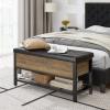 HOSTACK Storage Bench, Entryway Shoe Bench with Flip-Open Storage Box, End of Bed Ottoman Bench with Storage Shelf and Padded Seat for Bedroom, Hallway, Rustic Brown view 4