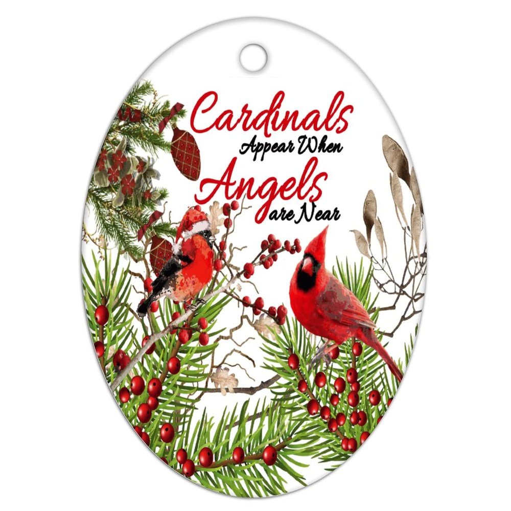 2022 Cardinals' Appear Angel are Near Christmas Tree Ornament Christmas in Heaven Memorial Xmas Ornament Wild Birds on A Branch Hummingbirds Collectible Gift for Holiday Party Decorations Ceramic