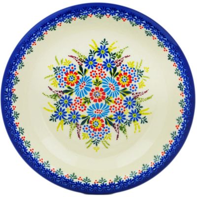 Polmedia Polish Pottery Pasta Bowl 9-inch UNIKAT - Bouquet In Bloom Pattern Handmade in Boleslawiec Poland + Certificate of Authenticity