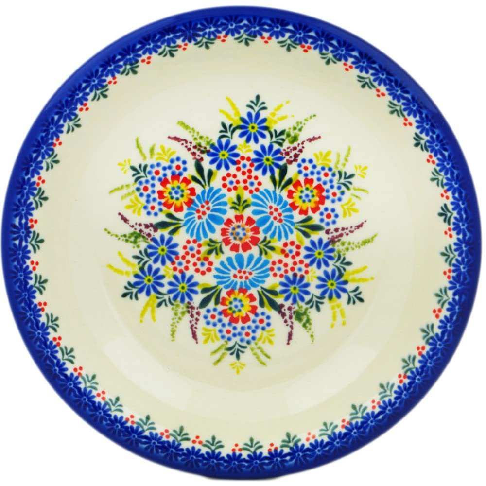 Polmedia Polish Pottery Pasta Bowl 9-inch UNIKAT - Bouquet In Bloom Pattern Handmade in Boleslawiec Poland + Certificate of Authenticity