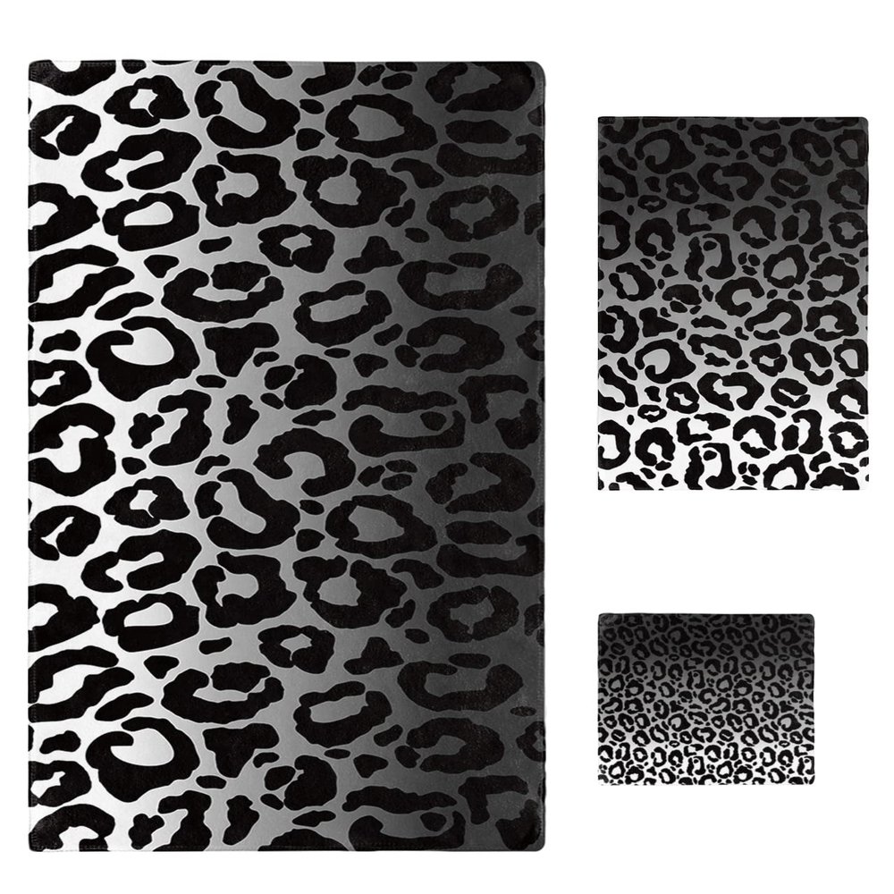 3 Piece Bath Towel Set, Ombre Leopard Print Luxury Towels Set for Bathroom Soft Bath Shower Towels Absorbent Bathroom Towels Set ( 1 Bath Towel, 1 Hand Towel, 1 Washcloth ) Animal Skin Black Gray