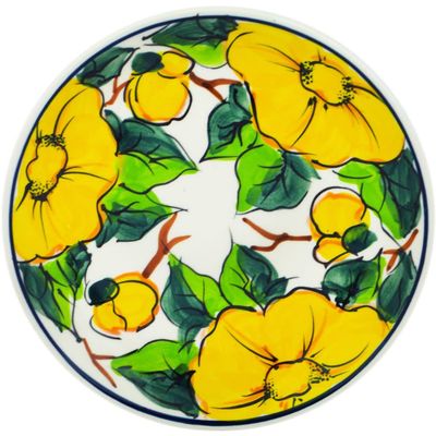 Polmedia Polish Pottery Dessert Plate UNIKAT - Yellow Daffodils Pattern Handmade in Boleslawiec Poland + Certificate of Authenticity