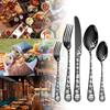 50 Piece Black Silverware Set for 10 Cutlery Flatware Set With Christmas Patterns Stainless Steel Delicate Knifes Forks and Spoons Sets Christmas Durable Home Kitchen Restaurant Tableware Utensils Set view 4
