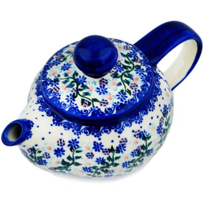 Polmedia Polish Pottery Tea Pot with Sifter UNIKAT - Stormy Vines Pattern Handmade in Boleslawiec Poland by Ceramika Bona + Certificate of Authenticity