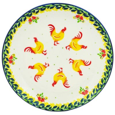 Polmedia Polish Pottery Dessert Plate - Yellow Rooster Pattern Handmade in Boleslawiec Poland + Certificate of Authenticity
